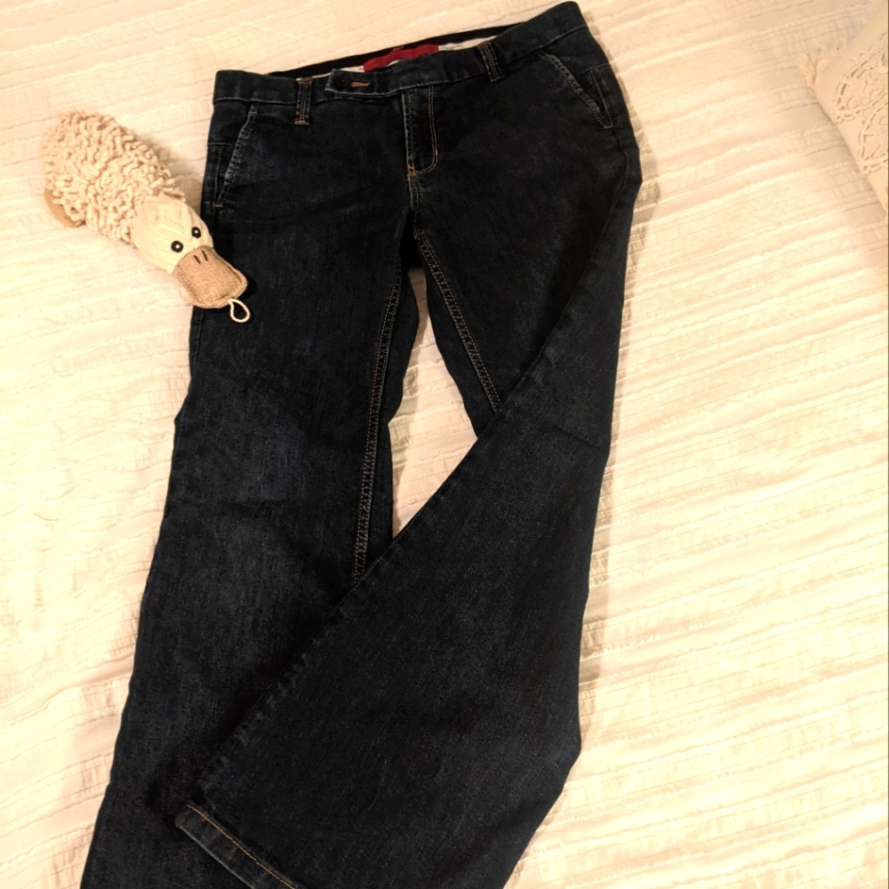 Size 6S (28" inseam) Banana Republic Blue Mid Rise Wide Leg Trouser Jeans